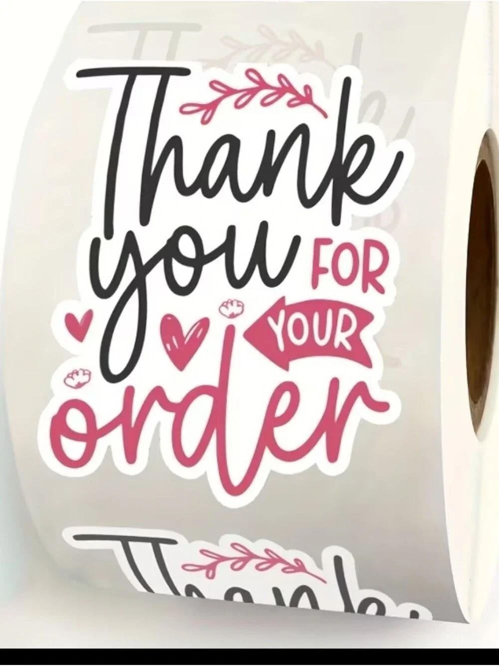 Thank You For Your Order Stickers - Pink & Black Script -New - 200 Stickers Roll
